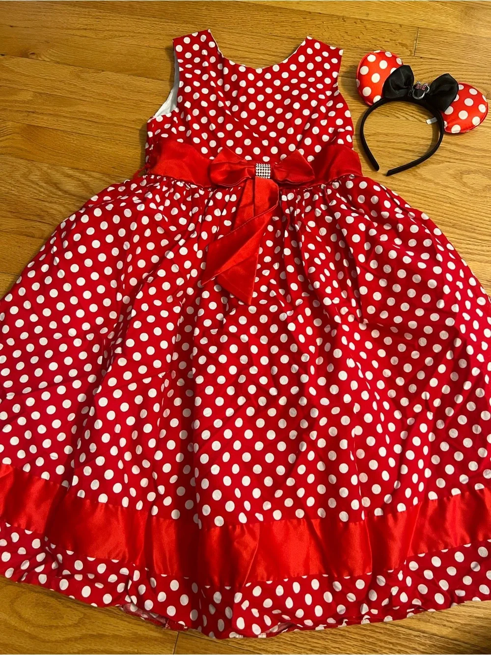 Girls Red Polka Dot Minnie-Inspired Costume Dress with Minnie Headband ears